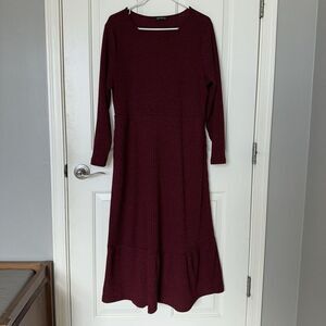 BloomChic Maroon Long Sleeve Tiered Knit Maxi Dress Women’s Plus Sz 14-16 Pocket
